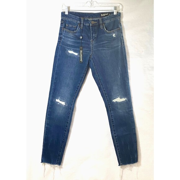 Blank NYC High Dive Ripped Jeans Womens Size 26 Dark Blue Wash Skinny NWT - Picture 1 of 16